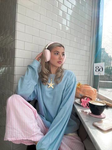 Soft Light Blue Corduroy Crewneck Sweatshirt for Everyday Comfort