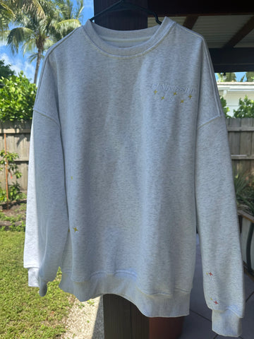 Pearl Grey Embroidered Star Sweatshirt for Effortless Everyday Style