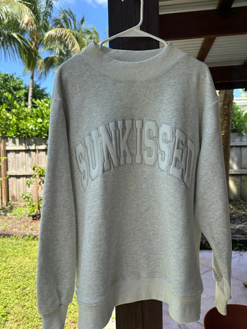 Pearl Grey Embroidered Mockneck Sweatshirt for Effortless Everyday Style