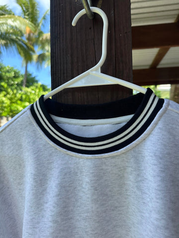 Pearl Grey Crewneck Sweatshirt with Black Preppy Details