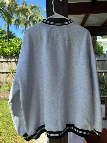 Pearl Grey Crewneck Sweatshirt with Black Preppy Details