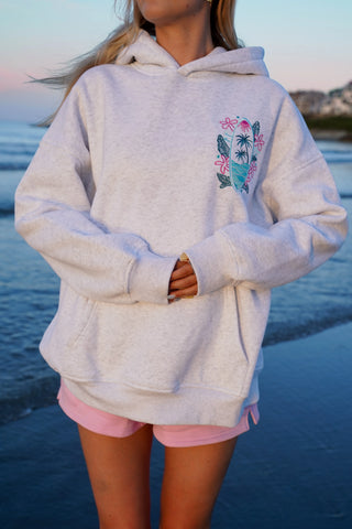 Pearl Grey Embroidered Hoodie with Surf Wave Design for Effortless Street Style