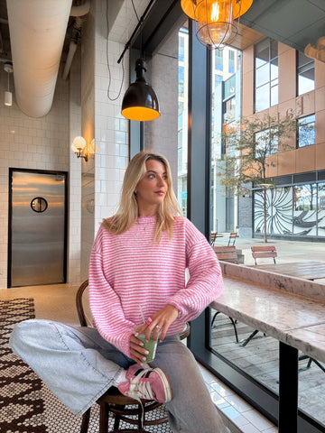 Fluffy Striped Pink Sweater for a Cozy & Chic Everyday Look
