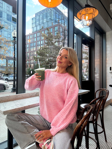 Fluffy Striped Pink Sweater for a Cozy & Chic Everyday Look