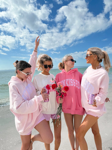 Vintage Embroidered Varsity Sweatshirt in Ivory and Pink