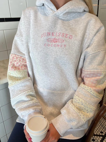 Pastel Quilted Hoodie with Delicate Embroidery for a Dreamy Look