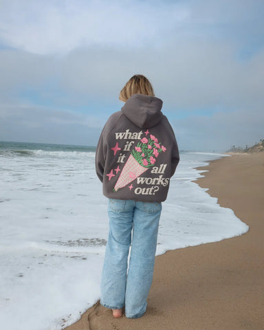 Cozy Oversized Hoodie with Inspirational Faux Suede Embroidery