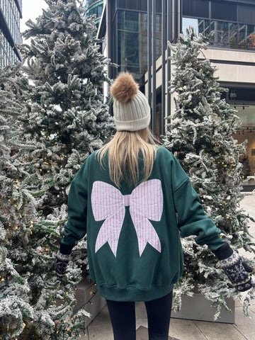 Cozy Striped Sweatshirt with Bow Embroidery for Winter Comfort