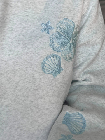 Cozy Pearl Grey Hoodie with Tropical Embroidery for Everyday Relaxed Style