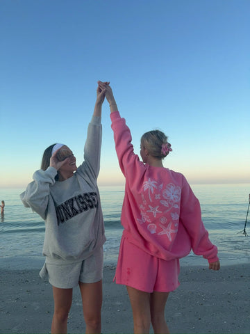 Tropical Embroidered Sweatshirt in Blooming Hibiscus Pink