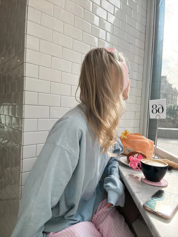 Soft Light Blue Corduroy Crewneck Sweatshirt for Everyday Comfort