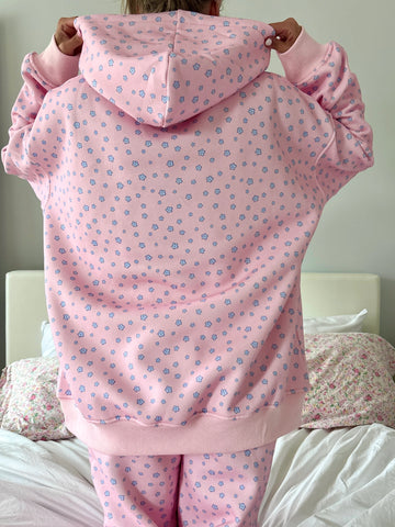 Dreamy Floral Hoodie in Soft Pink & Blue for Cozy Street Style