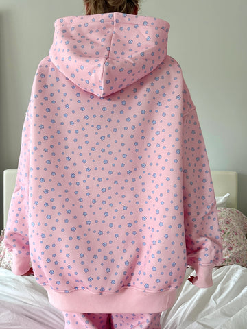 Dreamy Floral Hoodie in Soft Pink & Blue for Cozy Street Style