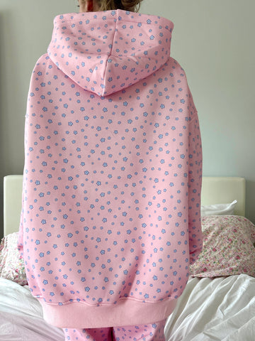 Dreamy Floral Hoodie in Soft Pink & Blue for Cozy Street Style
