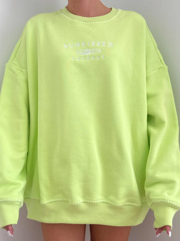 Fresh Lime Green Cotton Sweatshirt for Everyday Effortless Style