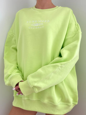 Fresh Lime Green Cotton Sweatshirt for Everyday Effortless Style