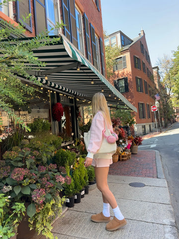 Soft Pink and White Striped Mock Neck Sweatshirt for Effortless Everyday Style