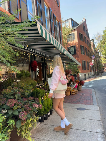 Soft Pink and White Striped Mock Neck Sweatshirt for Effortless Everyday Style