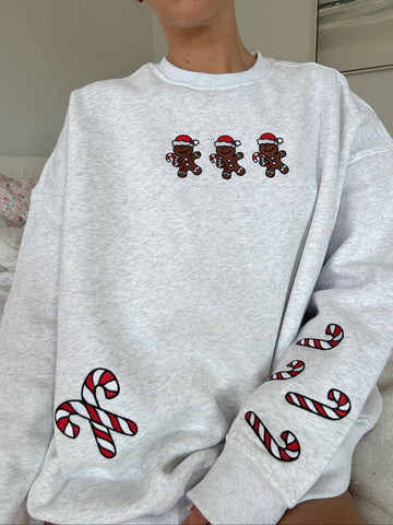 Pearl Grey Gingerbread Recipe Embroidered Christmas Sweatshirt for Cozy Holiday Style