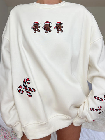 Ivory Gingerbread Recipe Embroidered Christmas Sweatshirt | Cozy Holiday Style