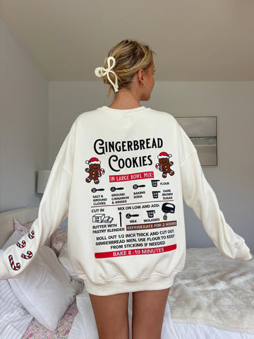 Ivory Gingerbread Recipe Embroidered Christmas Sweatshirt | Cozy Holiday Style