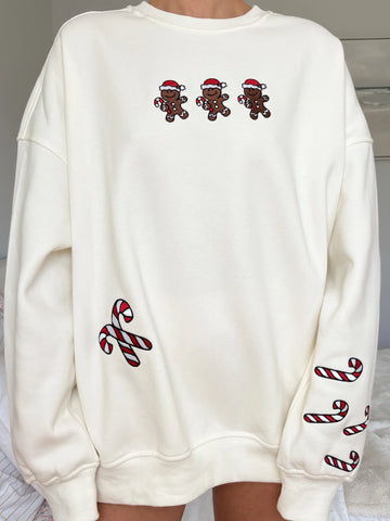 Ivory Gingerbread Recipe Embroidered Christmas Sweatshirt | Cozy Holiday Style