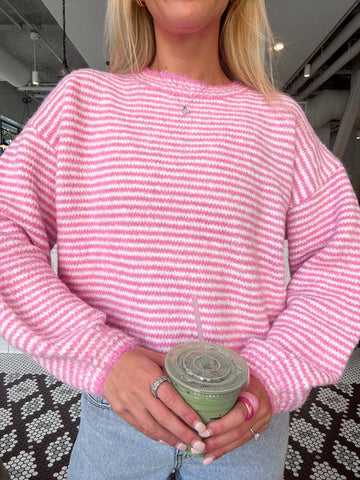 Fluffy Striped Pink Sweater for a Cozy & Chic Everyday Look