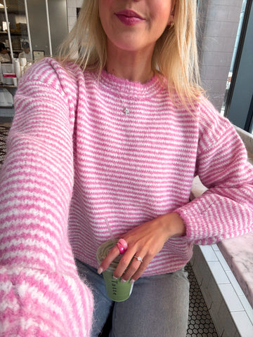 Fluffy Striped Pink Sweater for a Cozy & Chic Everyday Look