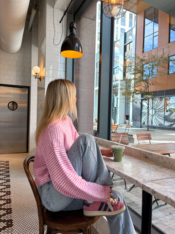 Fluffy Striped Pink Sweater for a Cozy & Chic Everyday Look
