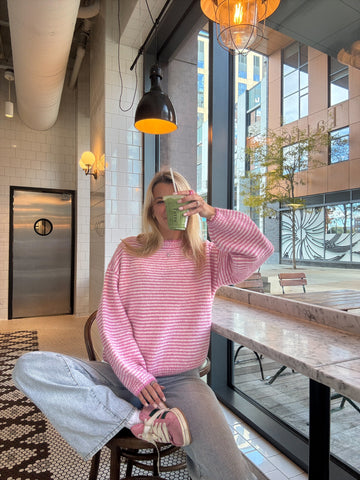 Fluffy Striped Pink Sweater for a Cozy & Chic Everyday Look