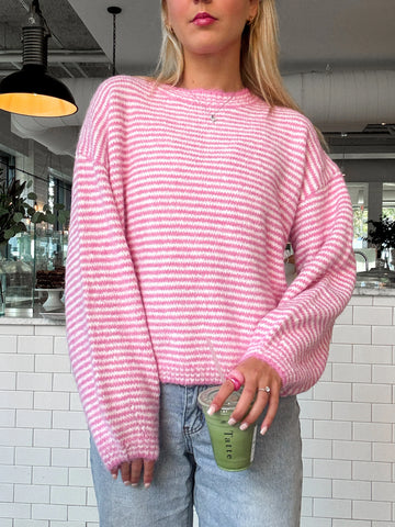 Fluffy Striped Pink Sweater for a Cozy & Chic Everyday Look