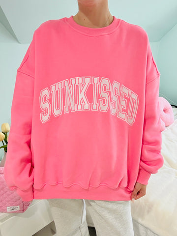 Pink Hibiscus Embroidered Varsity Sweatshirt for Effortless Street Style