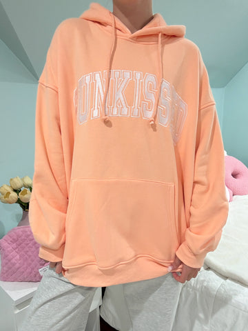 Vibrant Sherbet Orange Varsity Hoodie with Embroidered Details