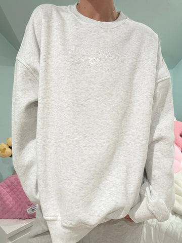 Pearl Grey Sweatshirt with White Coconut Embroidery for Effortless Everyday Style
