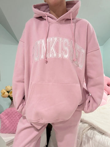 Varsity Embroidered Hoodie in Mauve Mist for Effortless Street Style