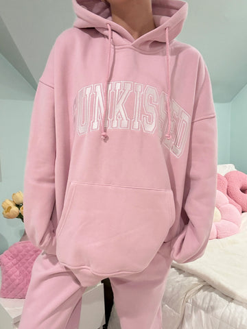 Varsity Embroidered Hoodie in Mauve Mist for Effortless Street Style