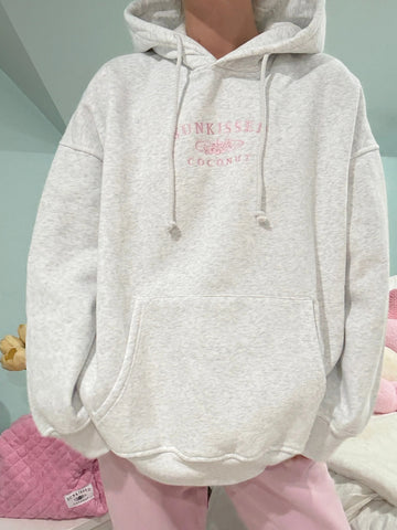 Pearl Grey Hoodie with Pink Embroidered Logo for Cozy Street Style
