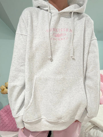 Pearl Grey Hoodie with Pink Embroidered Logo for Cozy Street Style