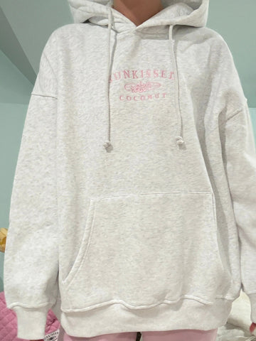 Pearl Grey Hoodie with Pink Embroidered Logo for Cozy Street Style