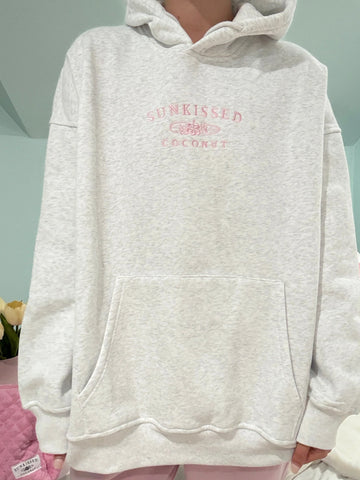 Pearl Grey Hoodie with Pink Embroidered Logo for Cozy Street Style