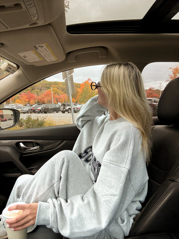 Cozy Grey Varsity Sweatshirt with Embroidered Details for Effortless Everyday Style