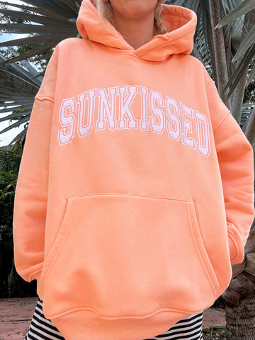 Vibrant Sherbet Orange Varsity Hoodie with Embroidered Details