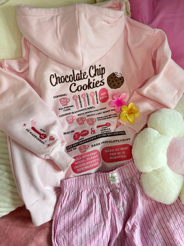 Light Pink Hoodie with Chocolate Chip Cookie Embroidery for a Sweet Everyday Look