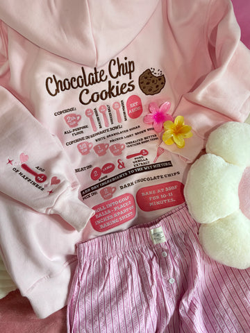 Light Pink Hoodie with Chocolate Chip Cookie Embroidery for a Sweet Everyday Look