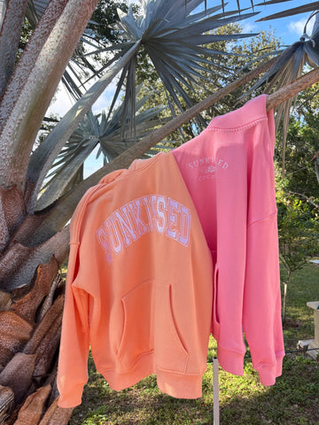 Vibrant Sherbet Orange Varsity Hoodie with Embroidered Details