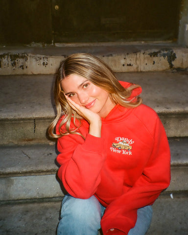 Oversized Red Hoodie with Embroidered NYC Detail for Everyday Luxury