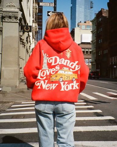 Oversized Red Hoodie with Embroidered NYC Detail for Everyday Luxury