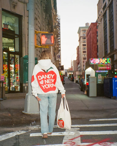 Oversized Heathered Gray Hoodie with Embroidered NYC Street Style