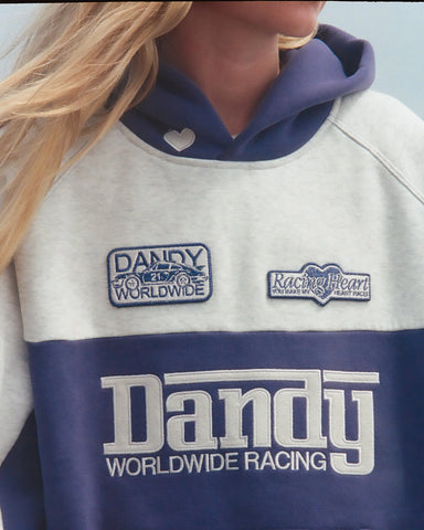 Oversized Blue Hoodie with Racing Heart Patchwork for Effortless Streetwear Style