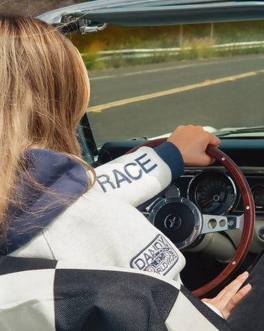 Oversized Blue Hoodie with Racing Heart Patchwork for Effortless Streetwear Style